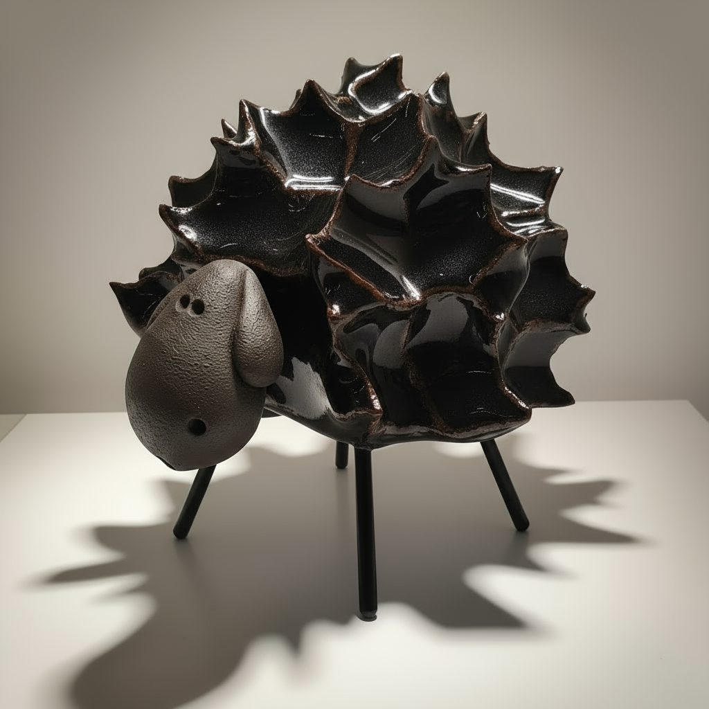 Spiky Sheep Figurine - Ceramic Art on Metal Legs (Hand-Crafted)