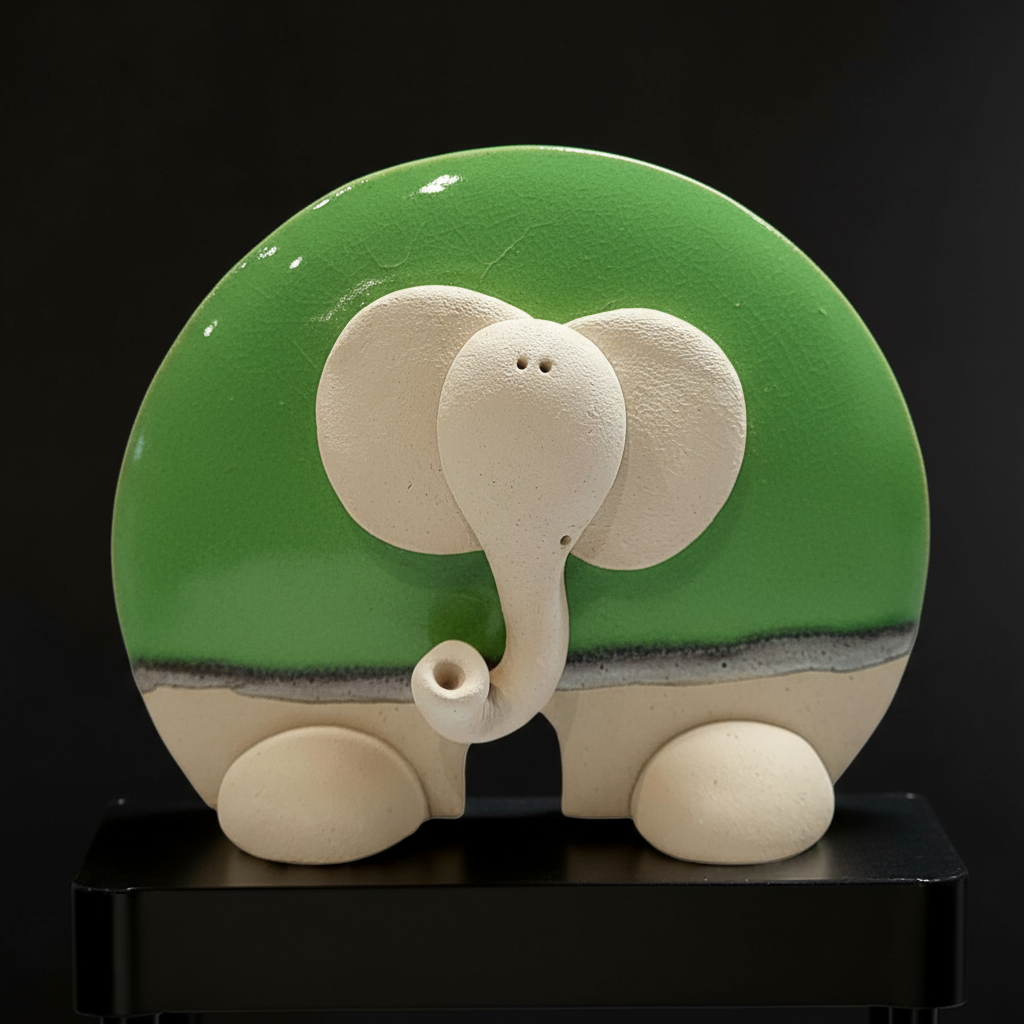 Handmade Ceramic Flat Elephant Sculpture