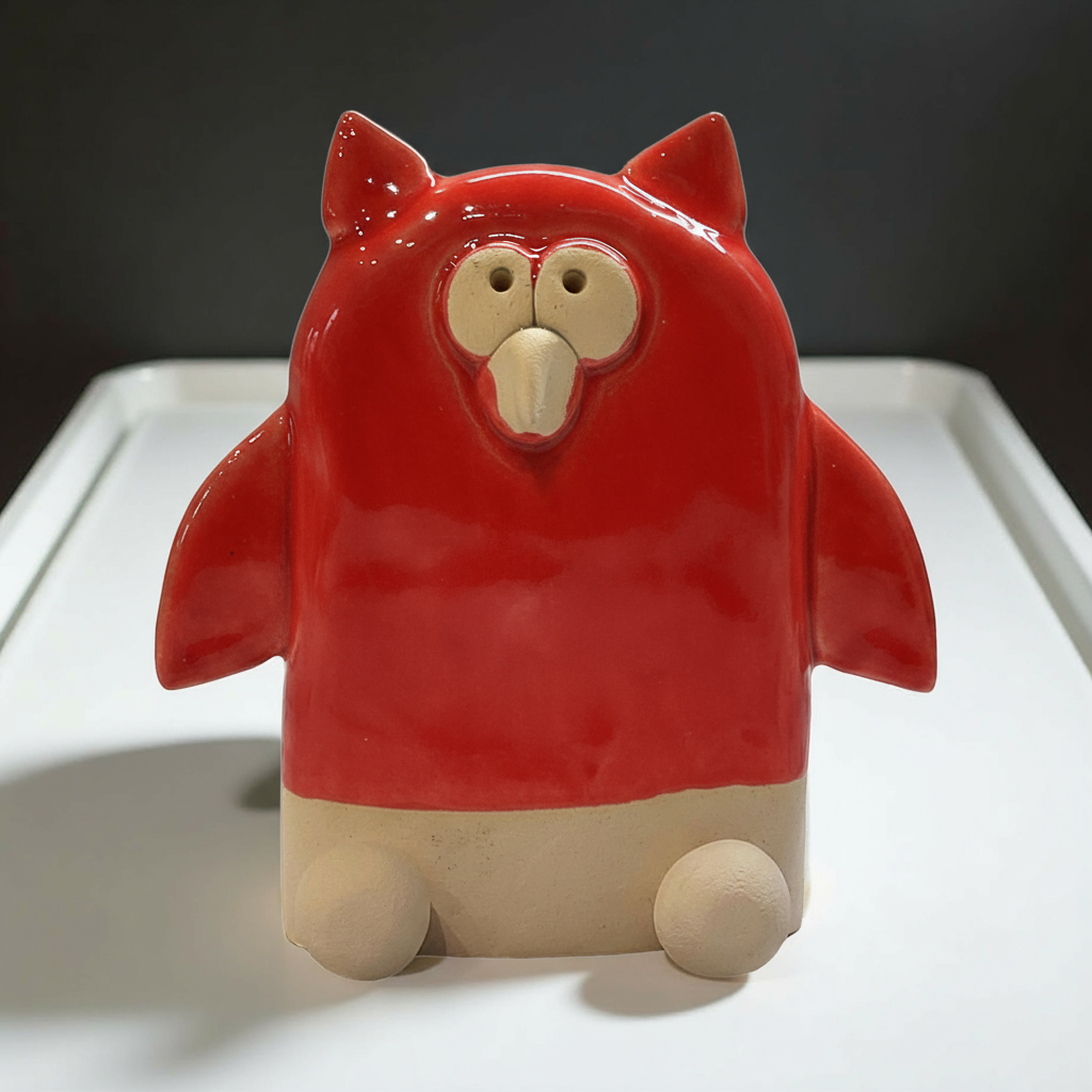 Cute Glazed Ceramic Owl Figurine - Handmade Art