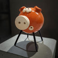 Hand Made Glazed Ceramic Orange Piggy Figurine