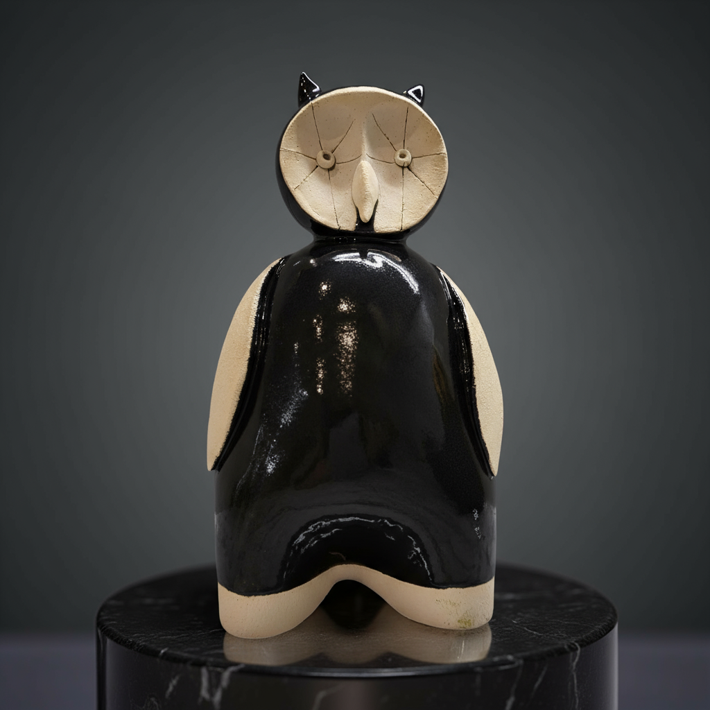 Handmade Glazed Ceramic Owl Figurine: Green with White Face (other colours available)