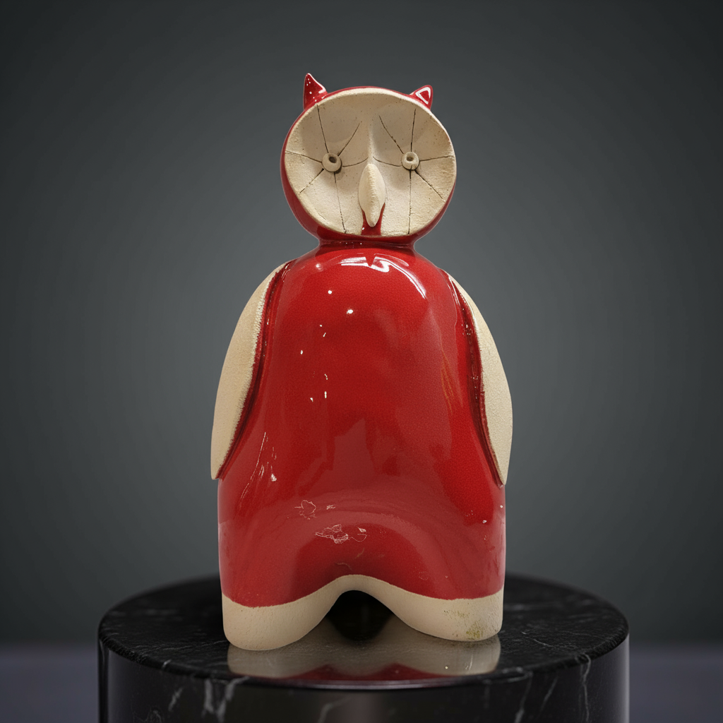 Handmade Glazed Ceramic Owl Figurine: Green with White Face (other colours available)