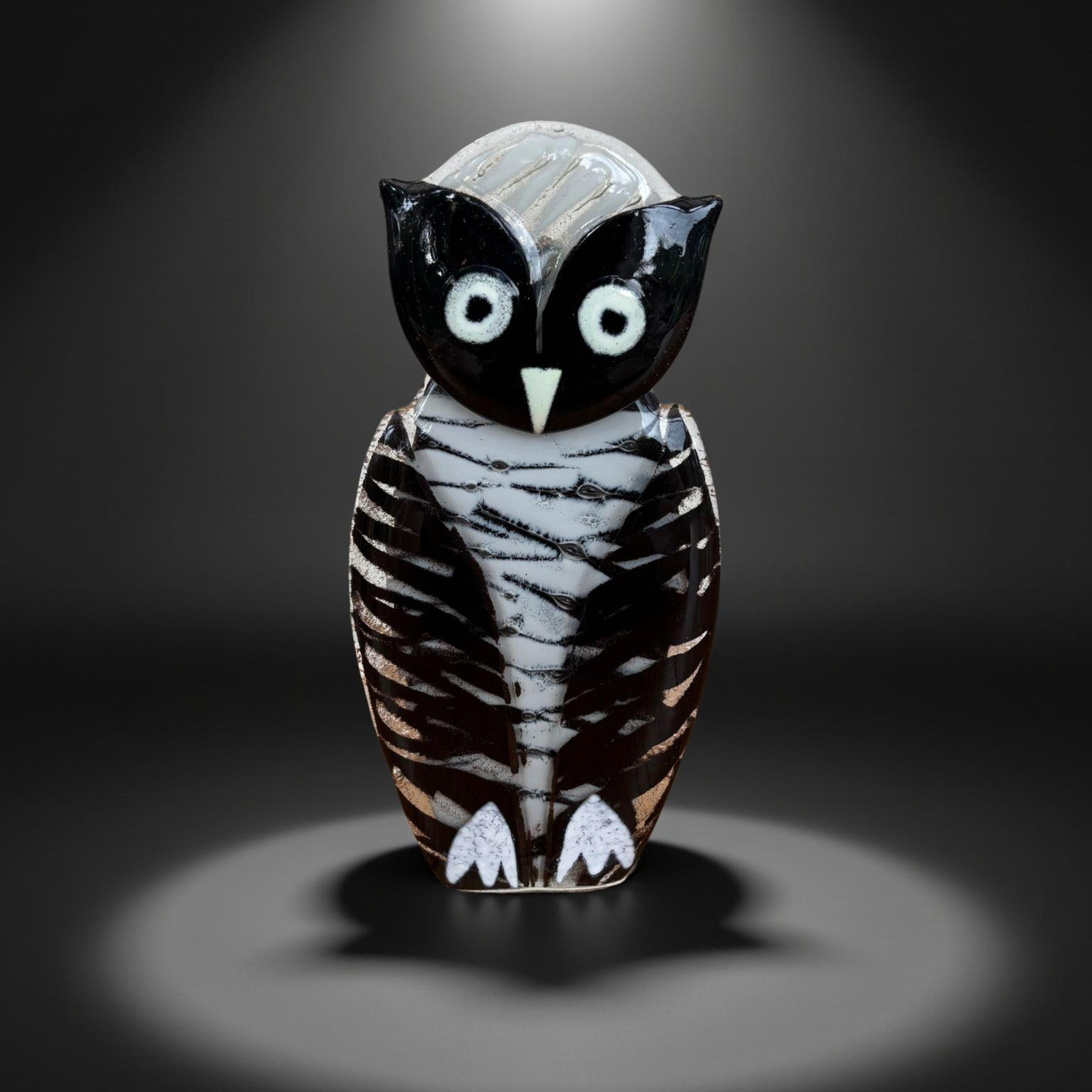 Handcrafted Fused Habrat Glass Owl Figurine - Handmade Bird Sculpture