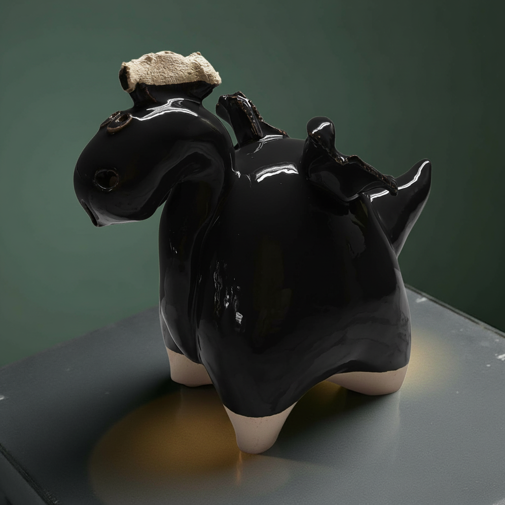 Hand-sculpted Dragon Figurine: Glazed Ceramic with White Details - Collectible Art